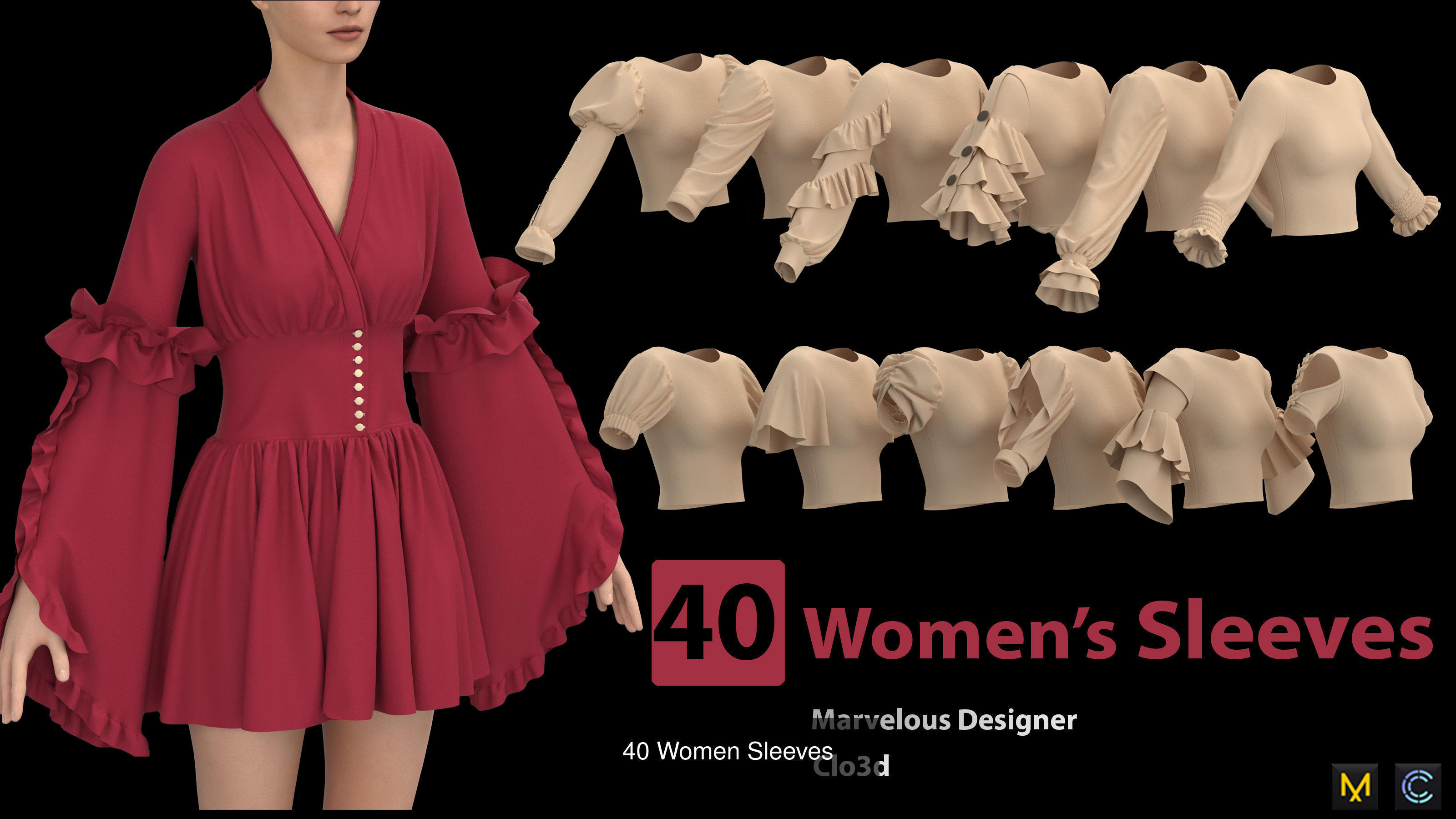 20 Women Basic Shirts  and 40 Women Sleeves and 7 Women Blouses  3D Model Collection_1