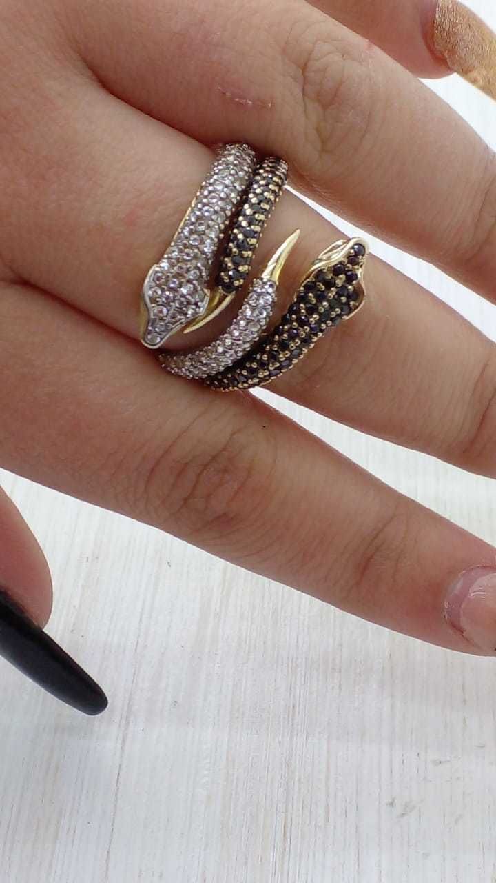Double Snake Ring with diamonds 3D print model_7
