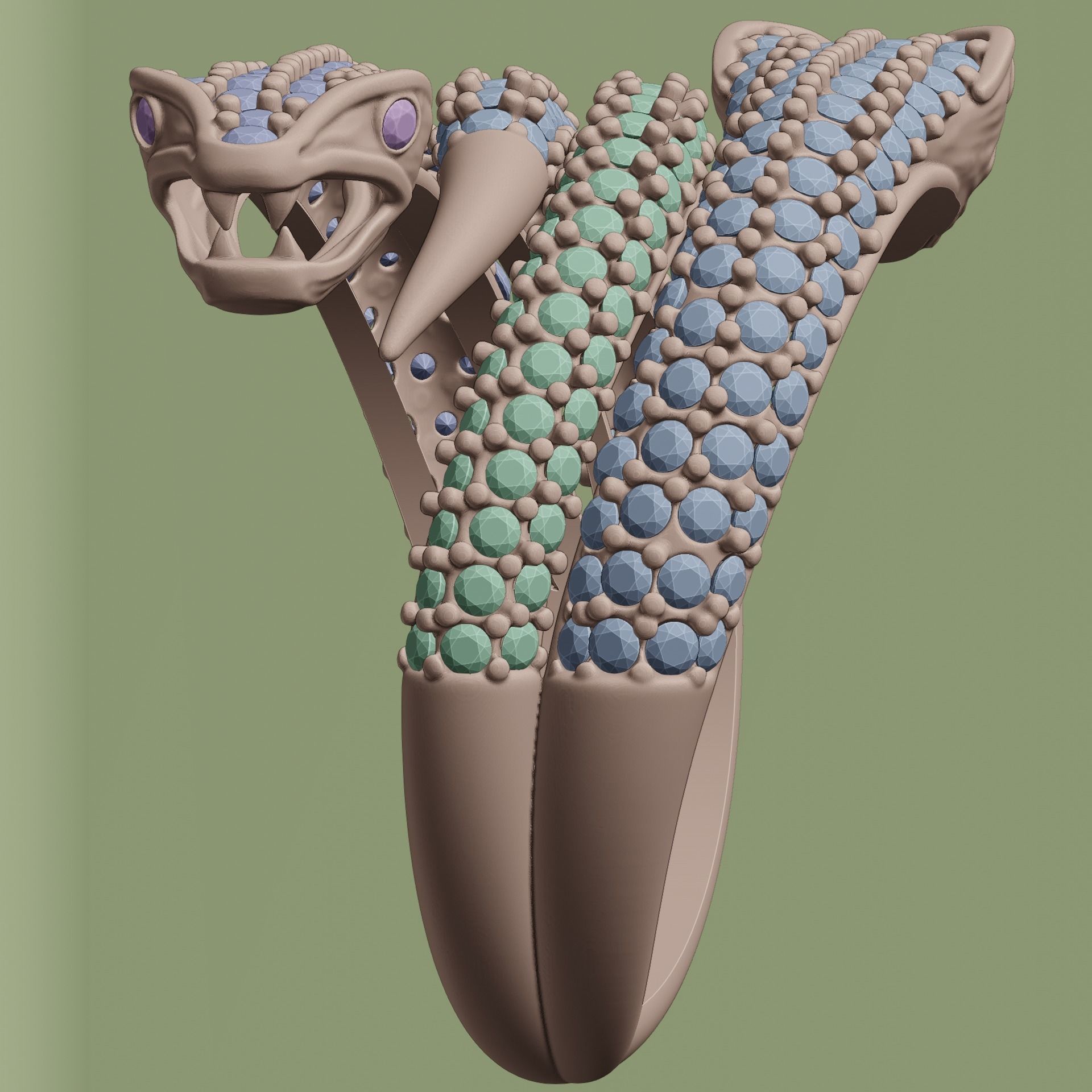 Double Snake Ring with diamonds 3D print model_8
