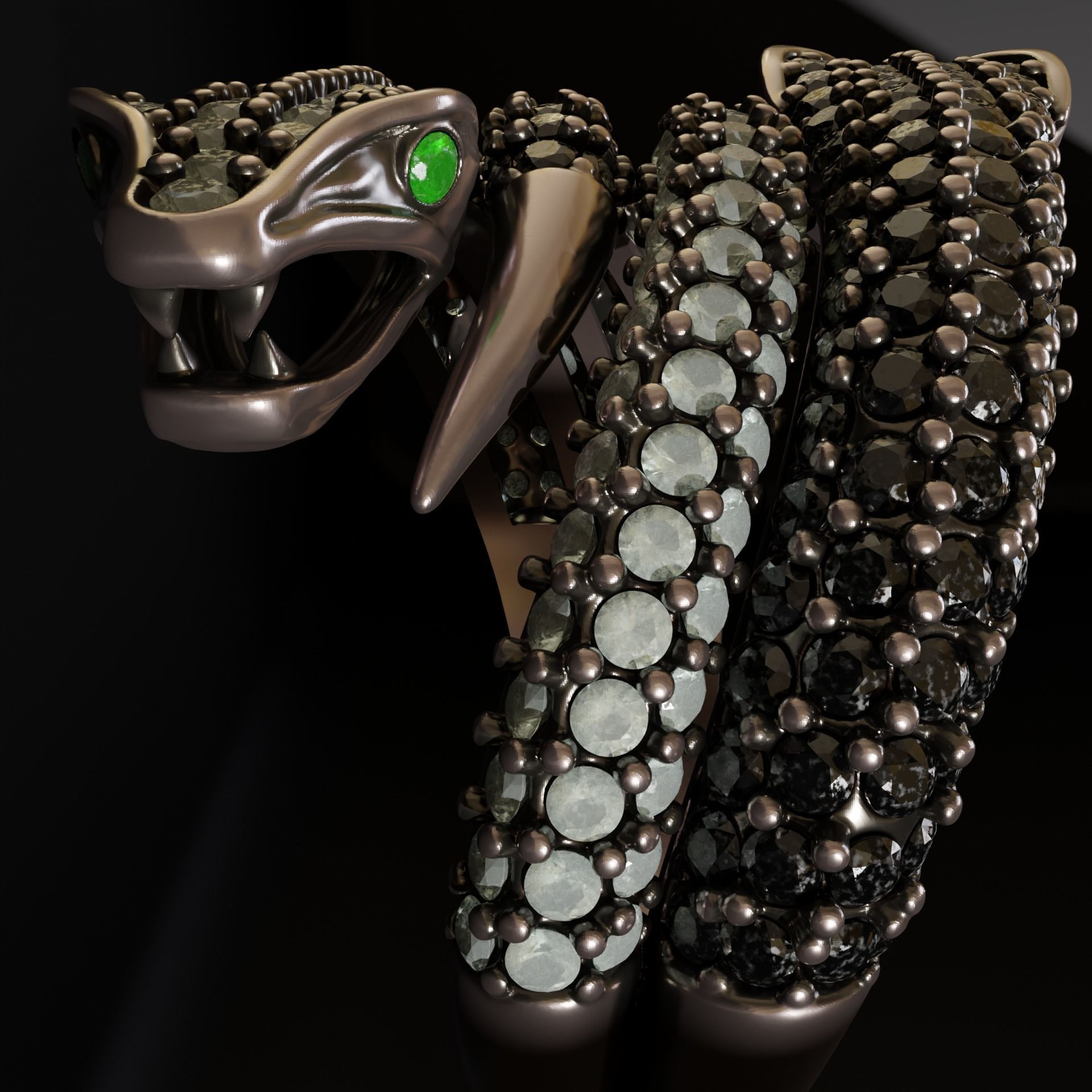 Double Snake Ring with diamonds 3D print model_3