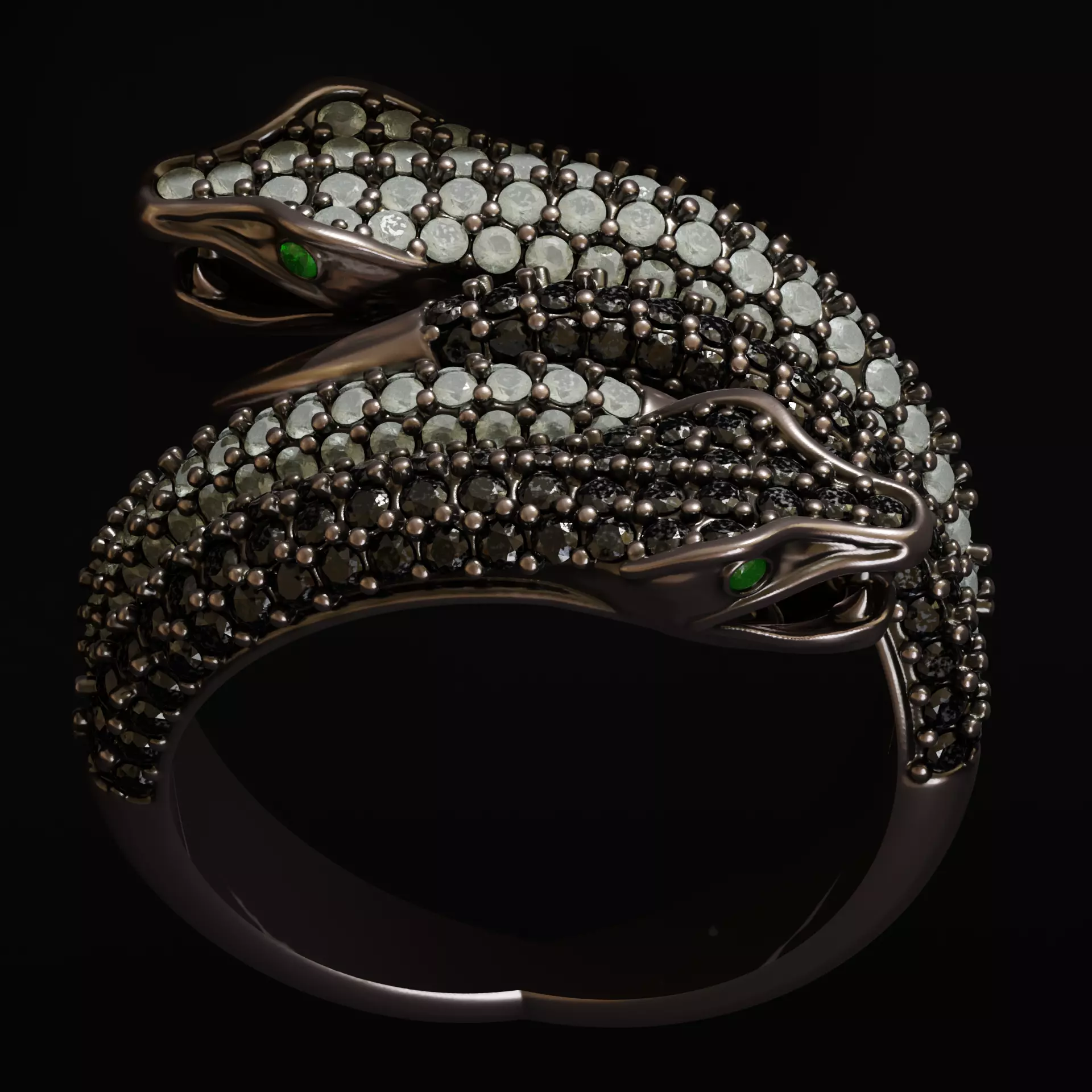 Double Snake Ring with diamonds 3D print model_0