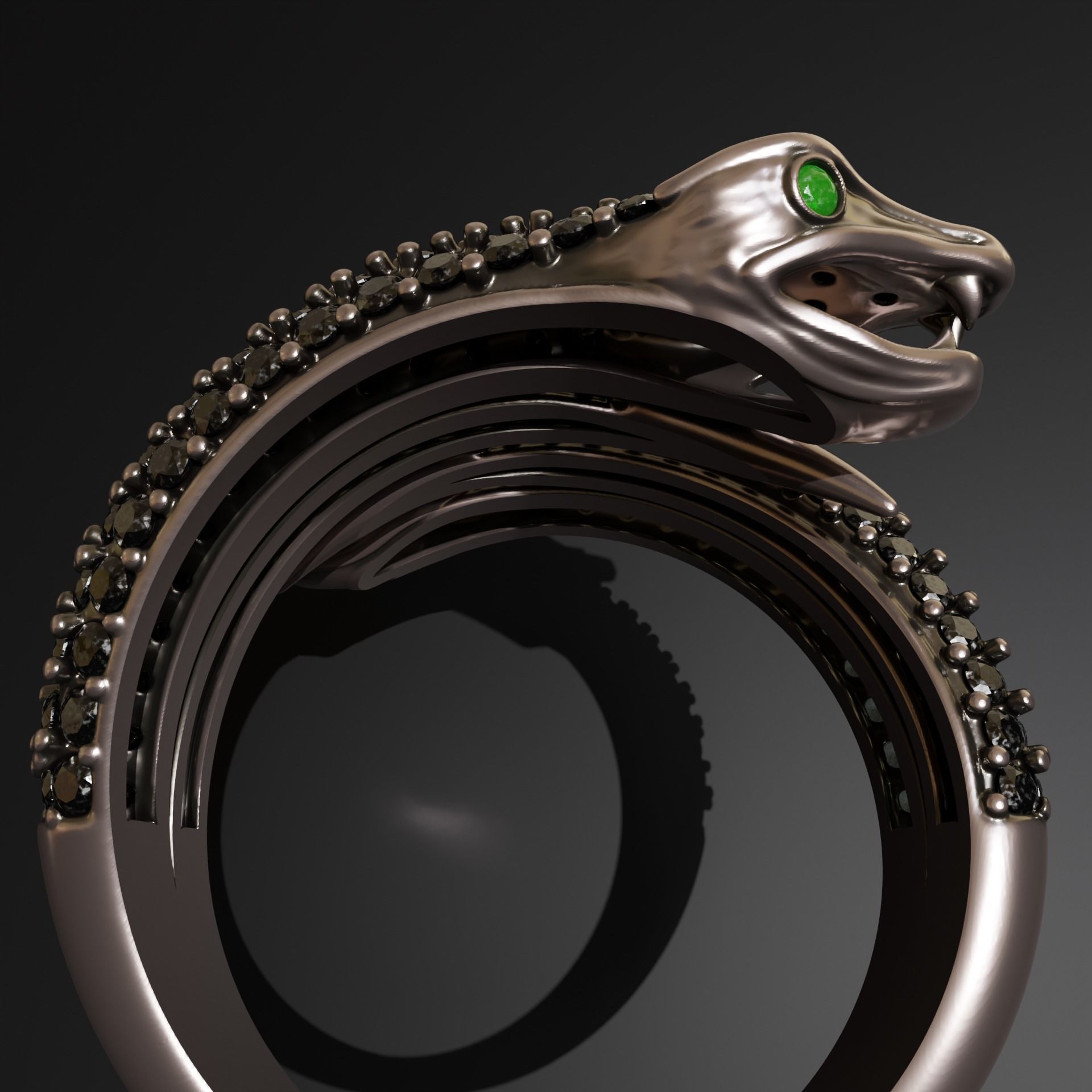 Double Snake Ring with diamonds 3D print model_6