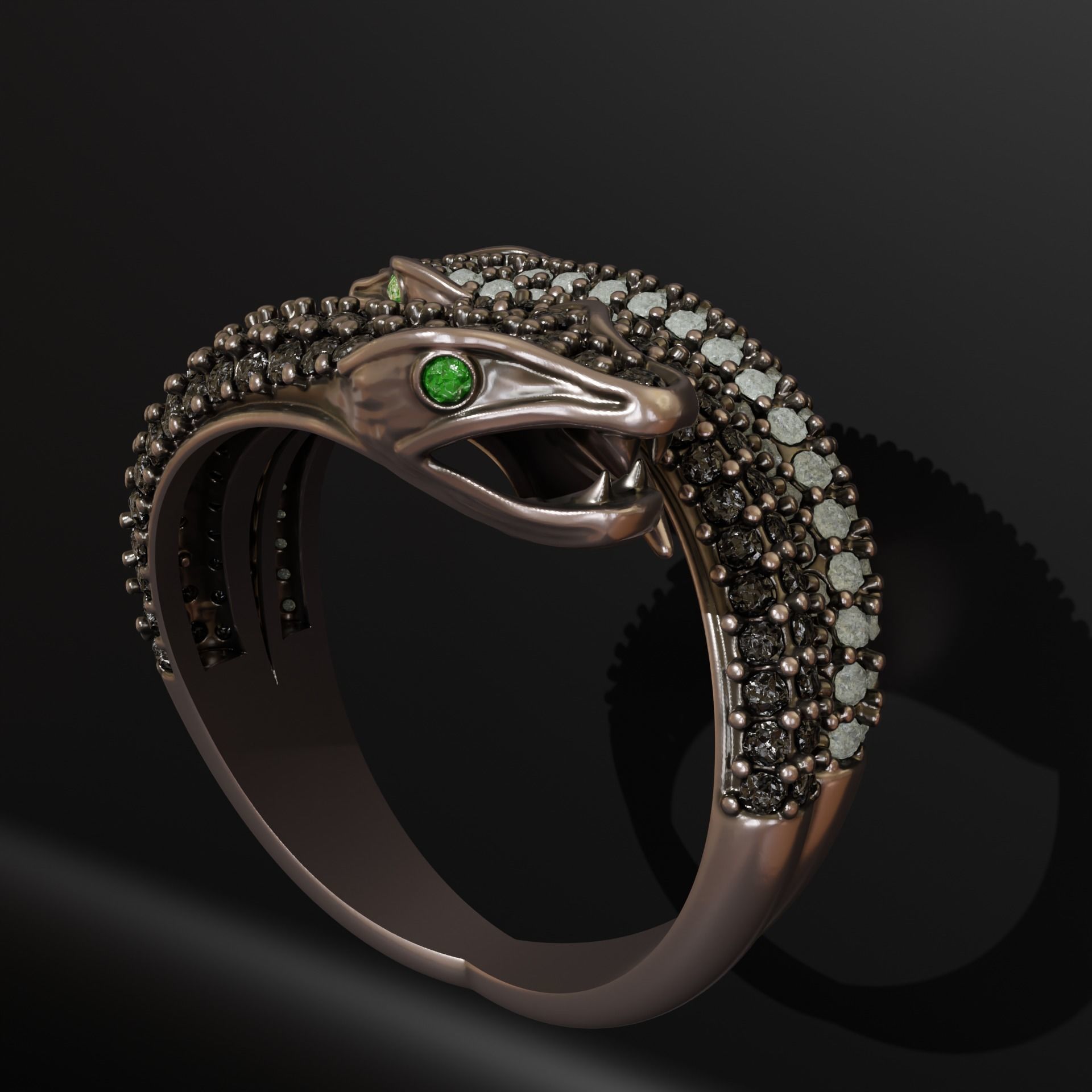 Double Snake Ring with diamonds 3D print model_5