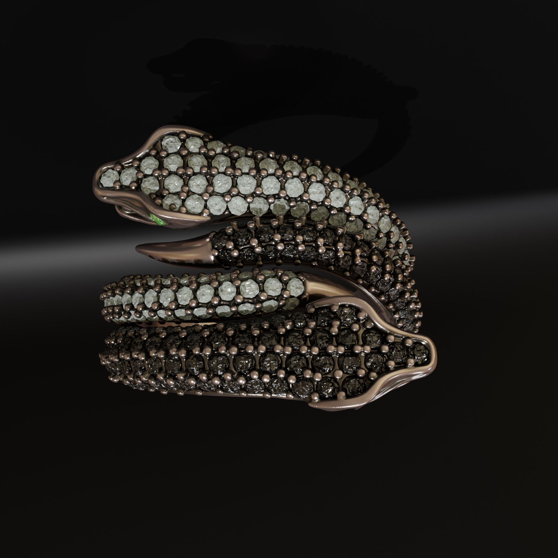 Double Snake Ring with diamonds 3D print model_1