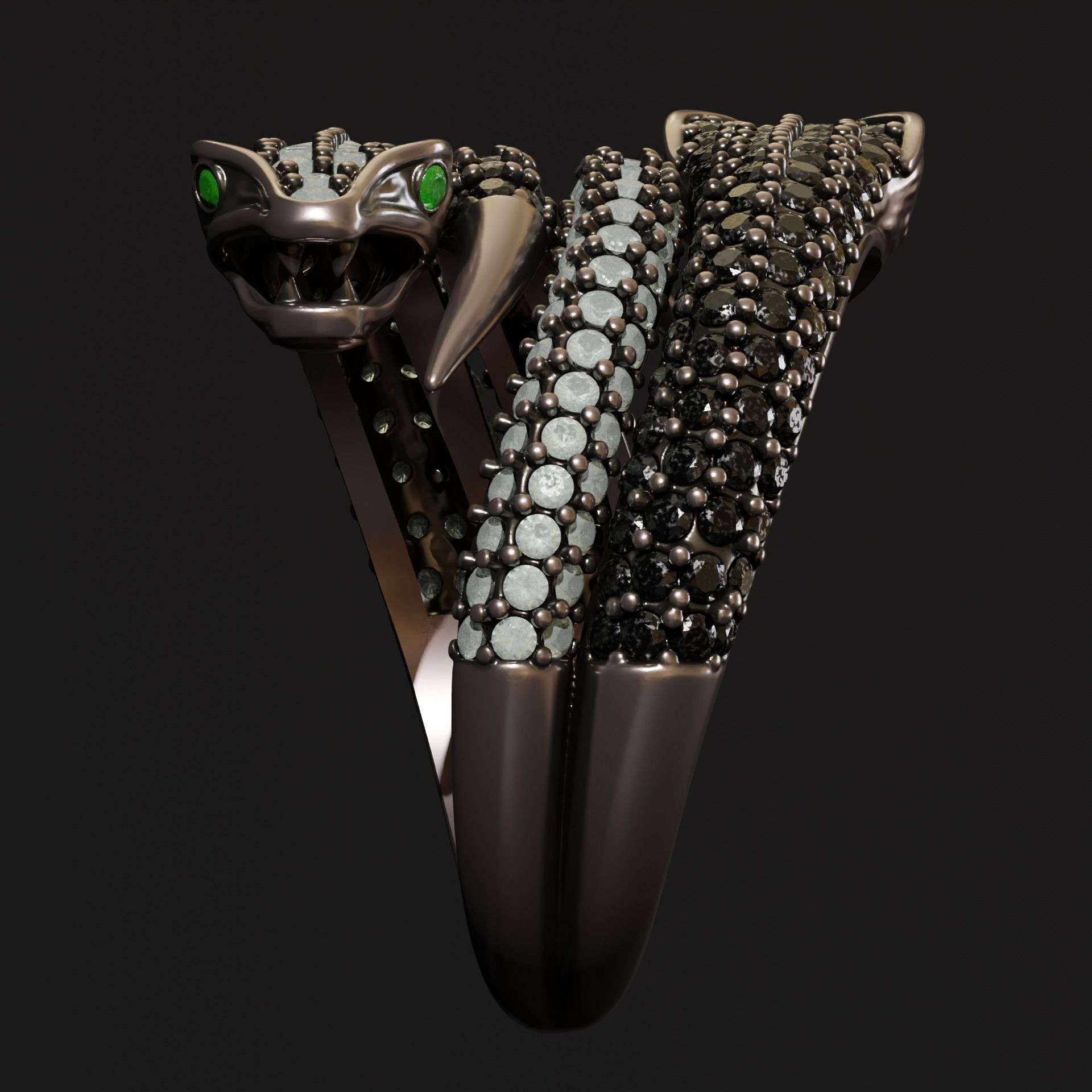 Double Snake Ring with diamonds 3D print model_2