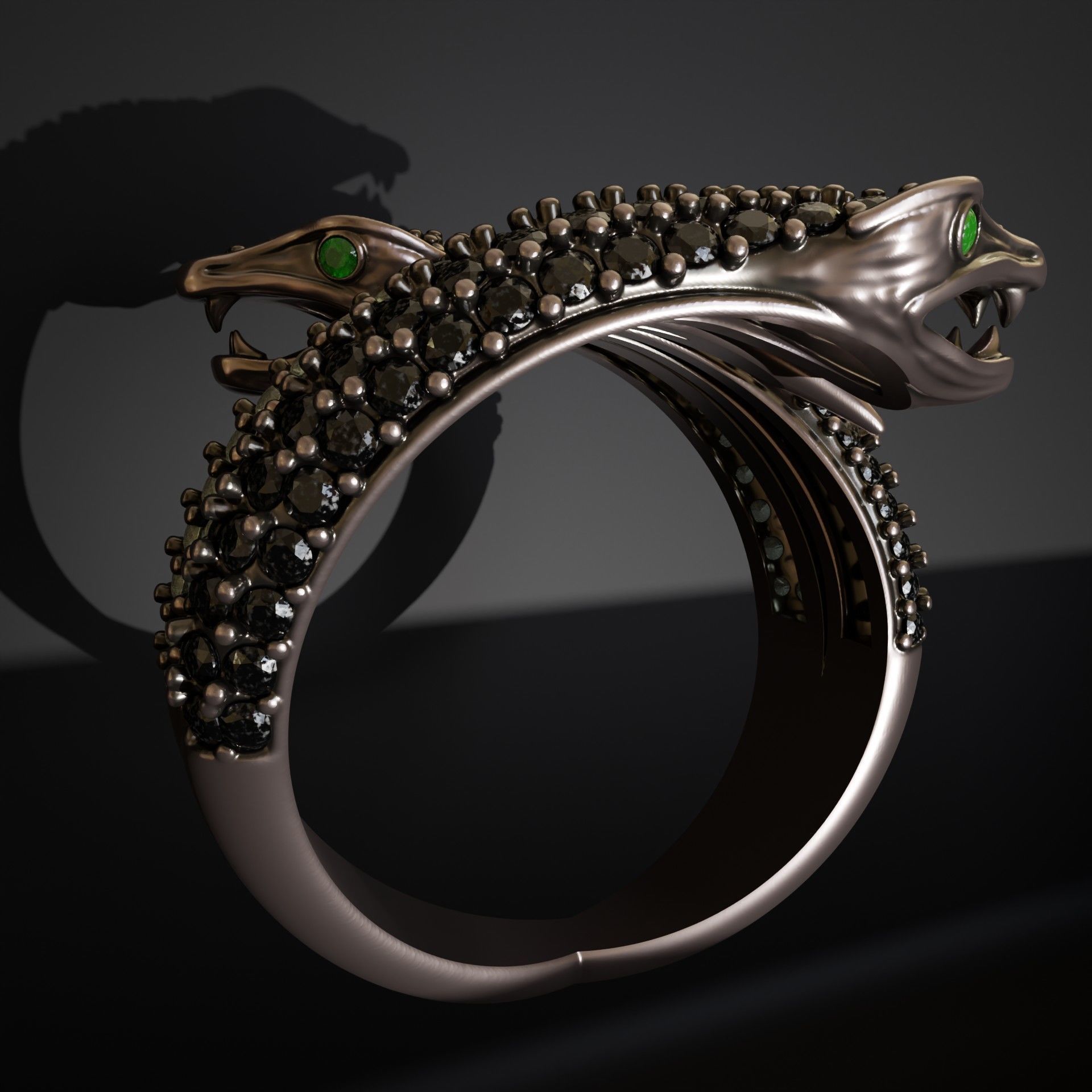 Double Snake Ring with diamonds 3D print model_4