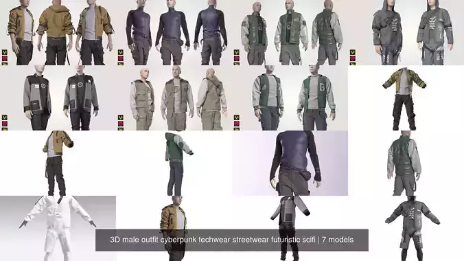 3D male outfit cyberpunk techwear streetwear futuristic scifi