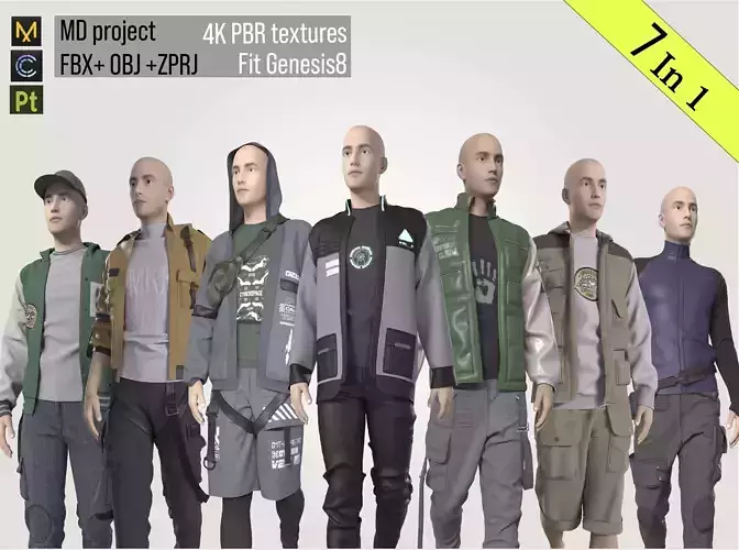 3D male outfit cyberpunk techwear streetwear futuristic scifi 3D Model Collection