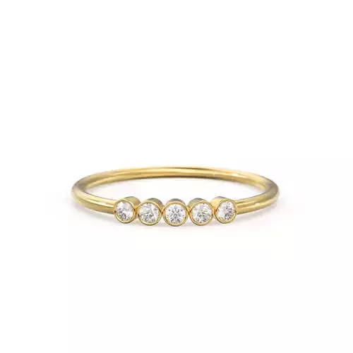 5 Stone Bezel Diamond Wedding Band Zircon Thin Gold Ring