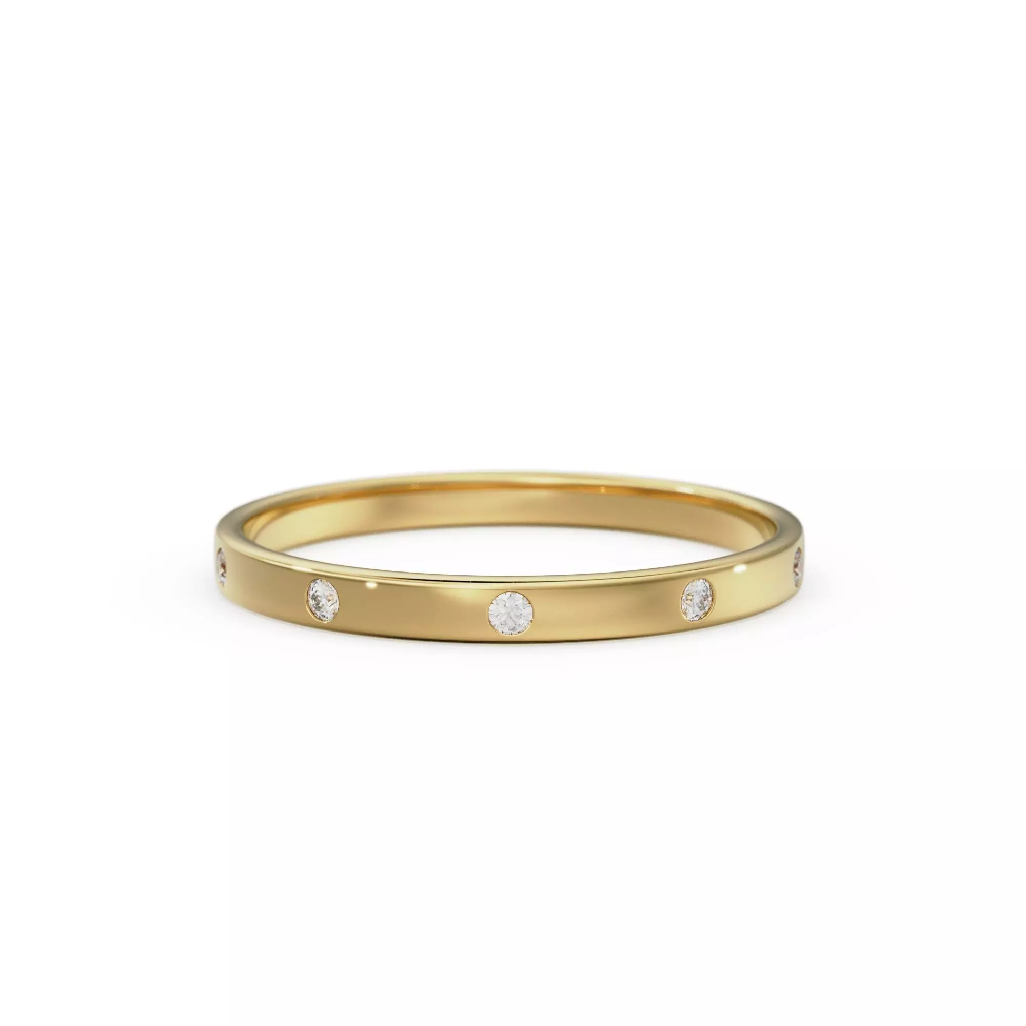 Flush Set Diamond Gold Wedding Band Stacking Zircon Ring 3D print model