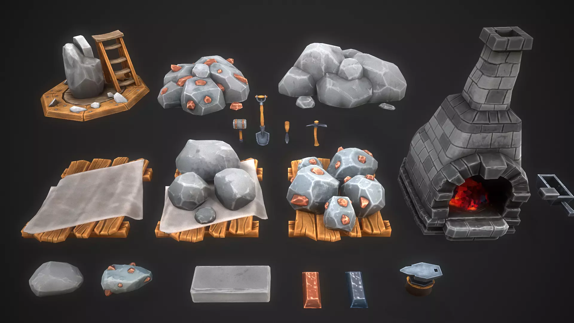 Stylized Stone and Iron Resource Pack Low-poly 3D model