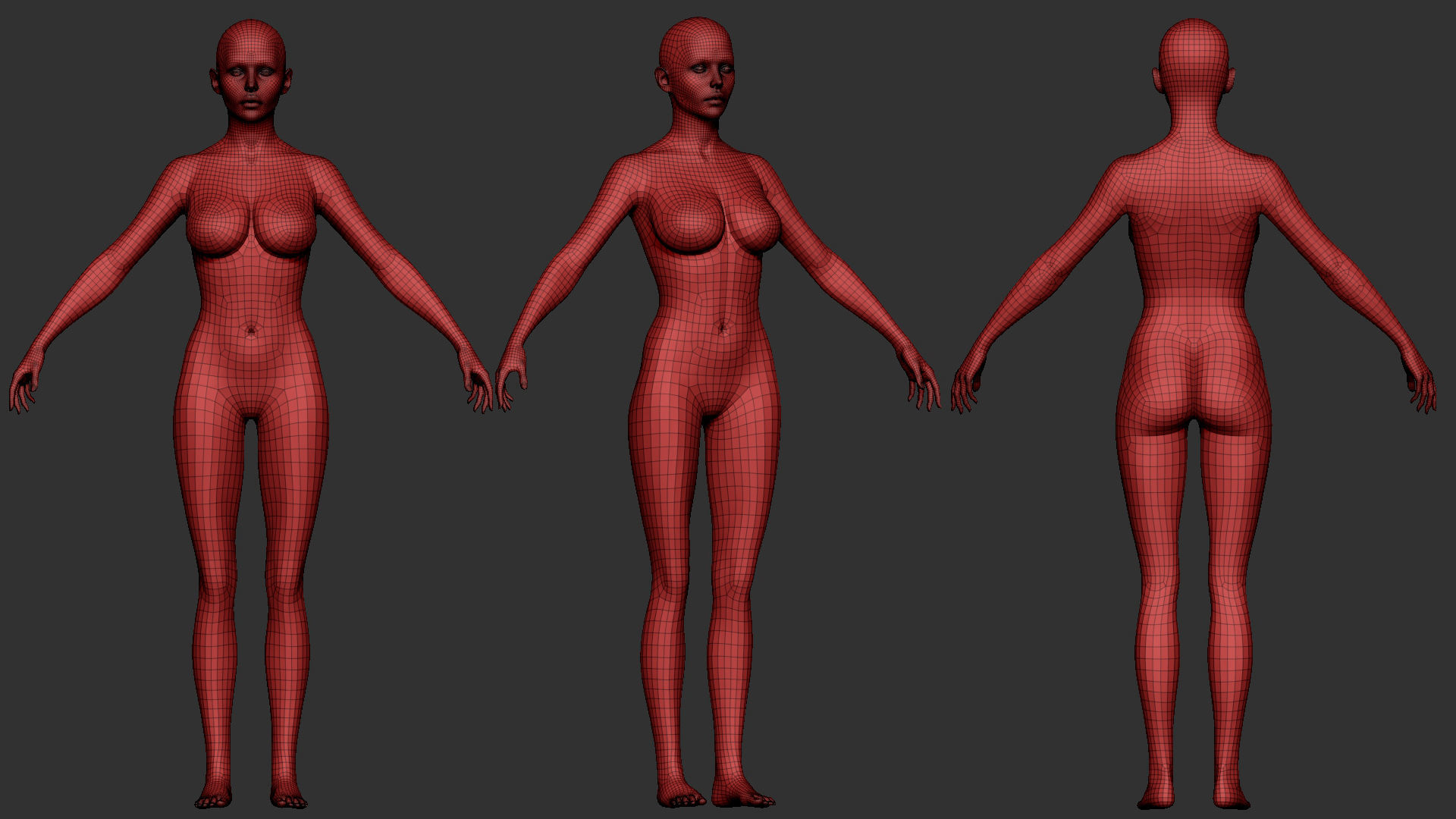 Female basemesh with good topology and UV Low-poly 3D model_2