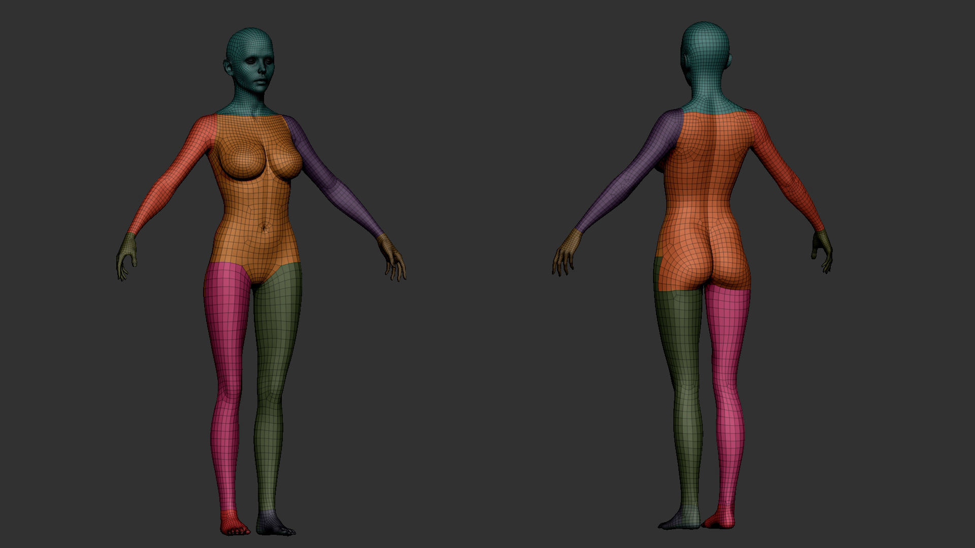 Female basemesh with good topology and UV Low-poly 3D model_4