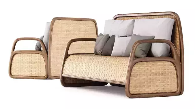 Eliza Rattan Restaurant Loveseat  3D model