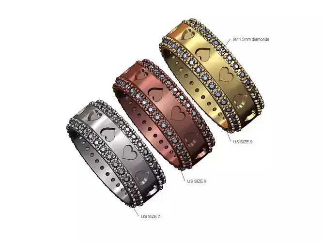 Hearts diamond sides cigar band US sizes 7 8 9