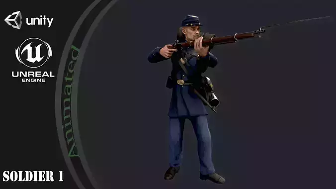 Soldier 1 A pose Low poly character redy for game Low-poly 3D model