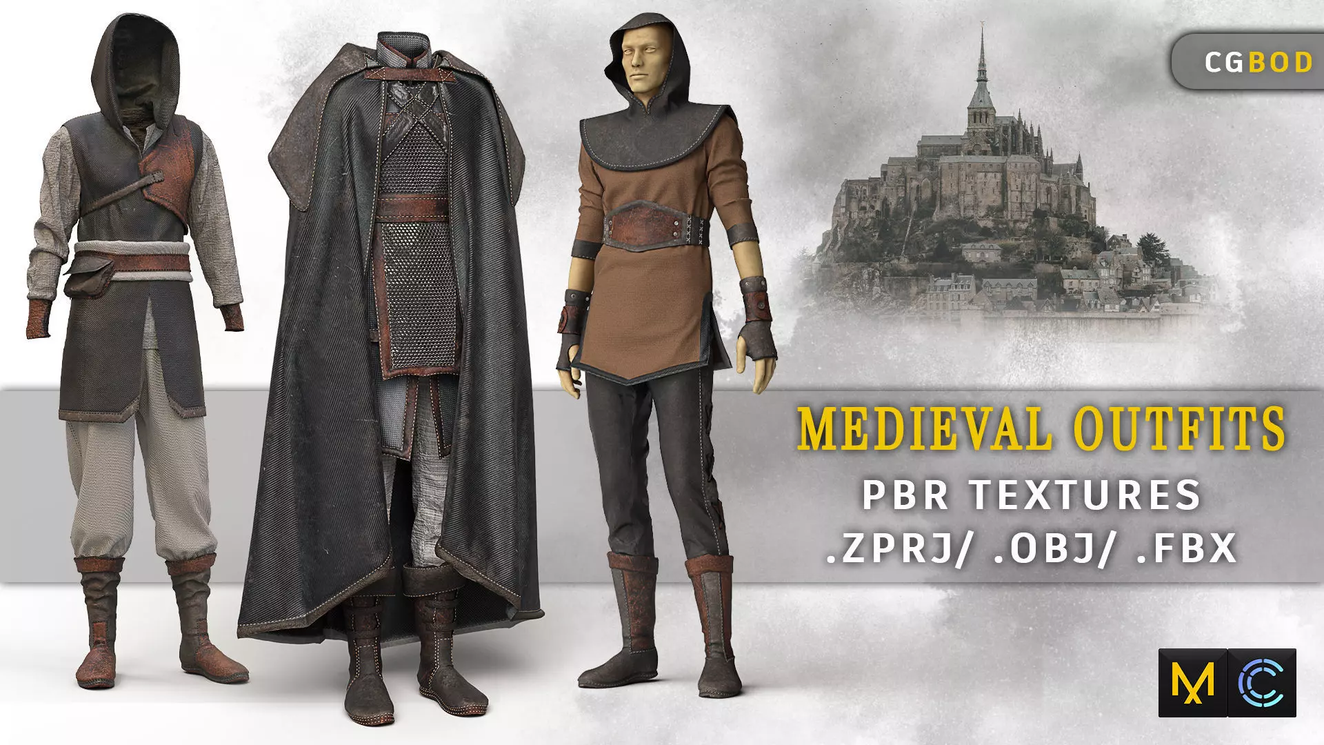Medieval Male Outfits pack 3D model