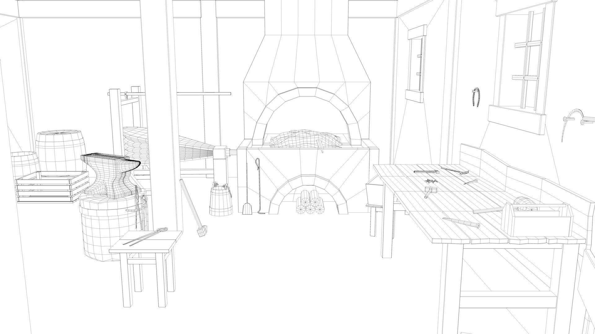 Medieval Armory and Smithy Building 3D model_4