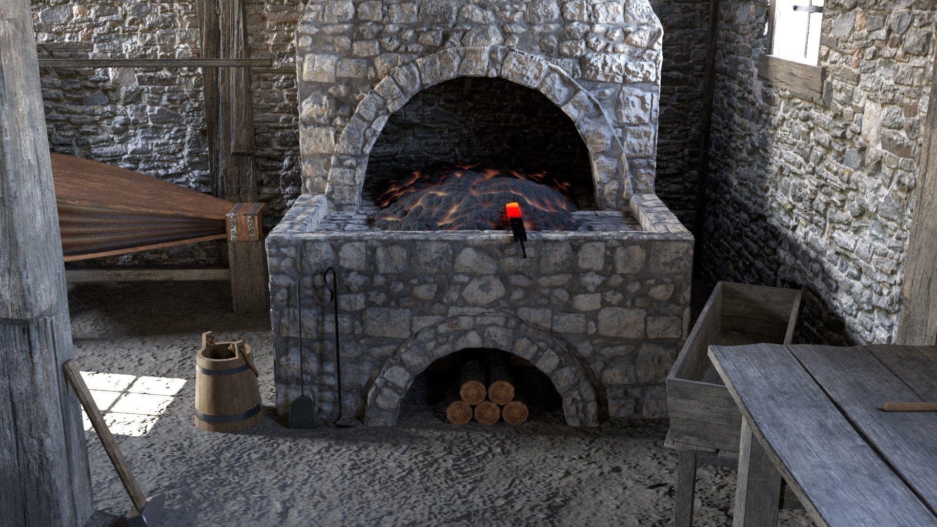 Medieval Armory and Smithy Building 3D model_23