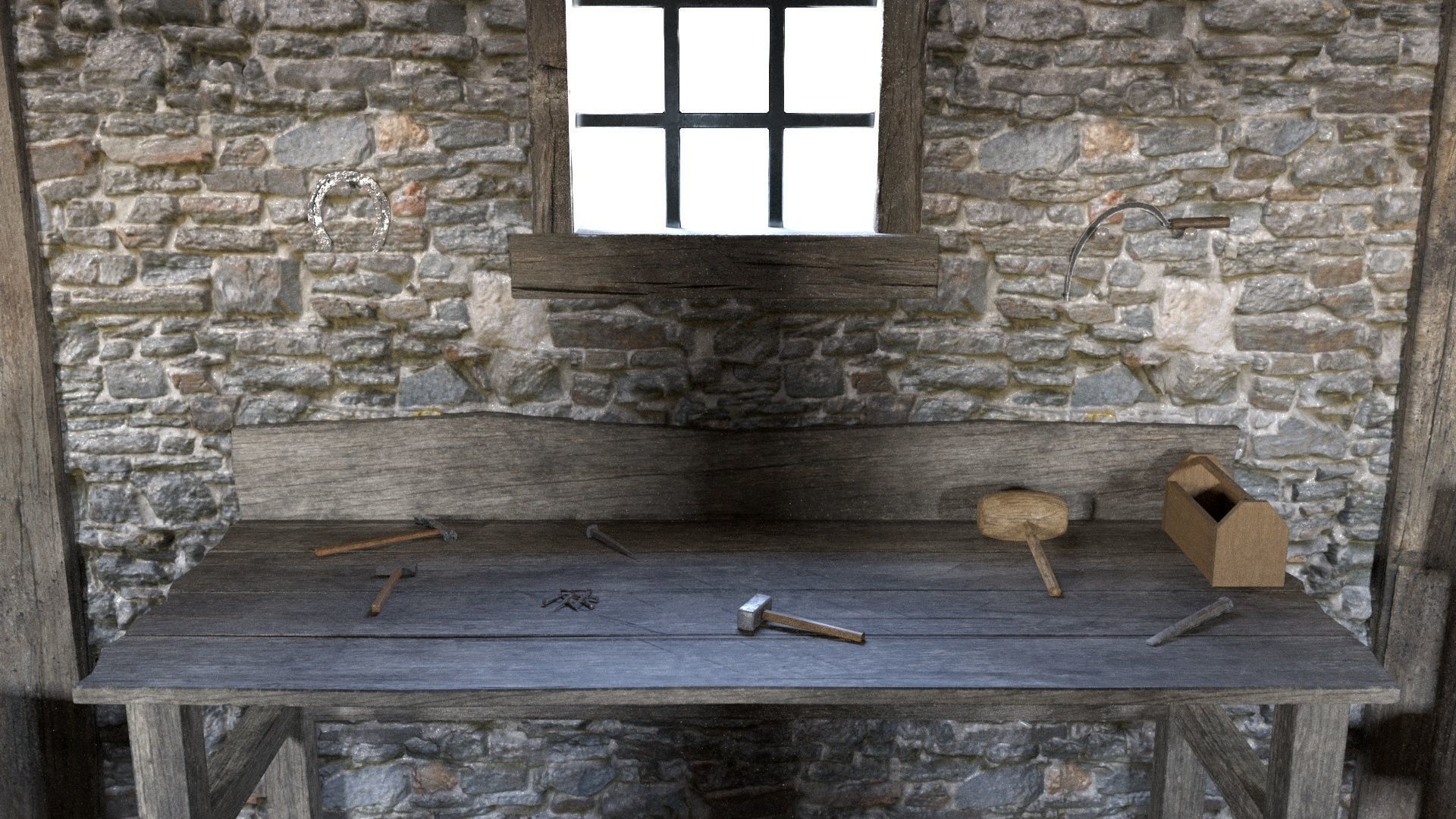 Medieval Armory and Smithy Building 3D model_11
