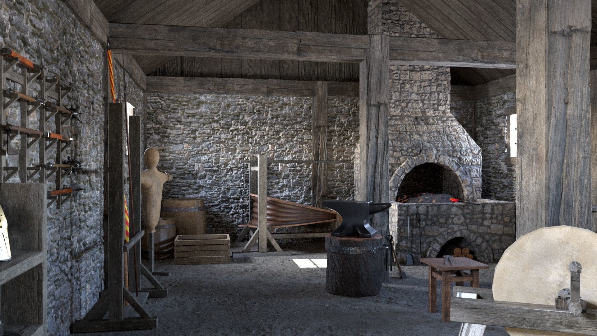 Medieval Armory and Smithy Building 3D model_1