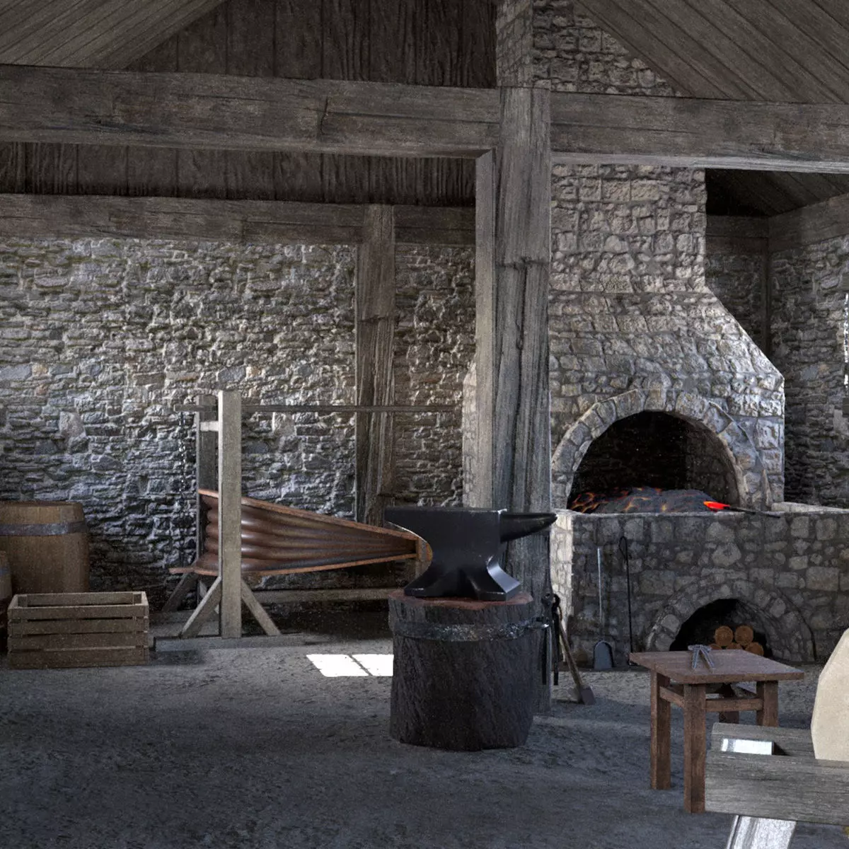 Medieval Armory and Smithy Building 3D model_0