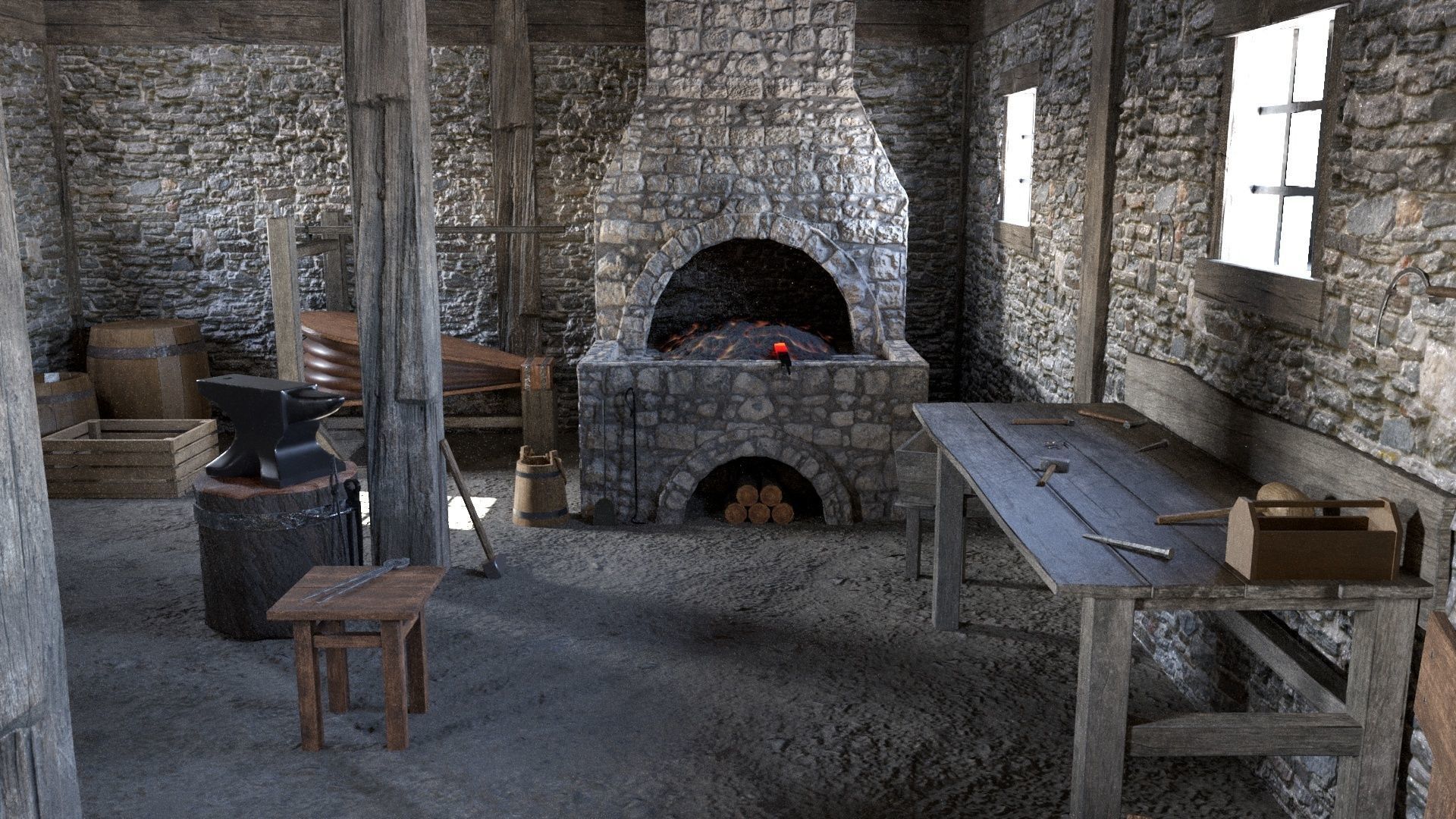 Medieval Armory and Smithy Building 3D model_3