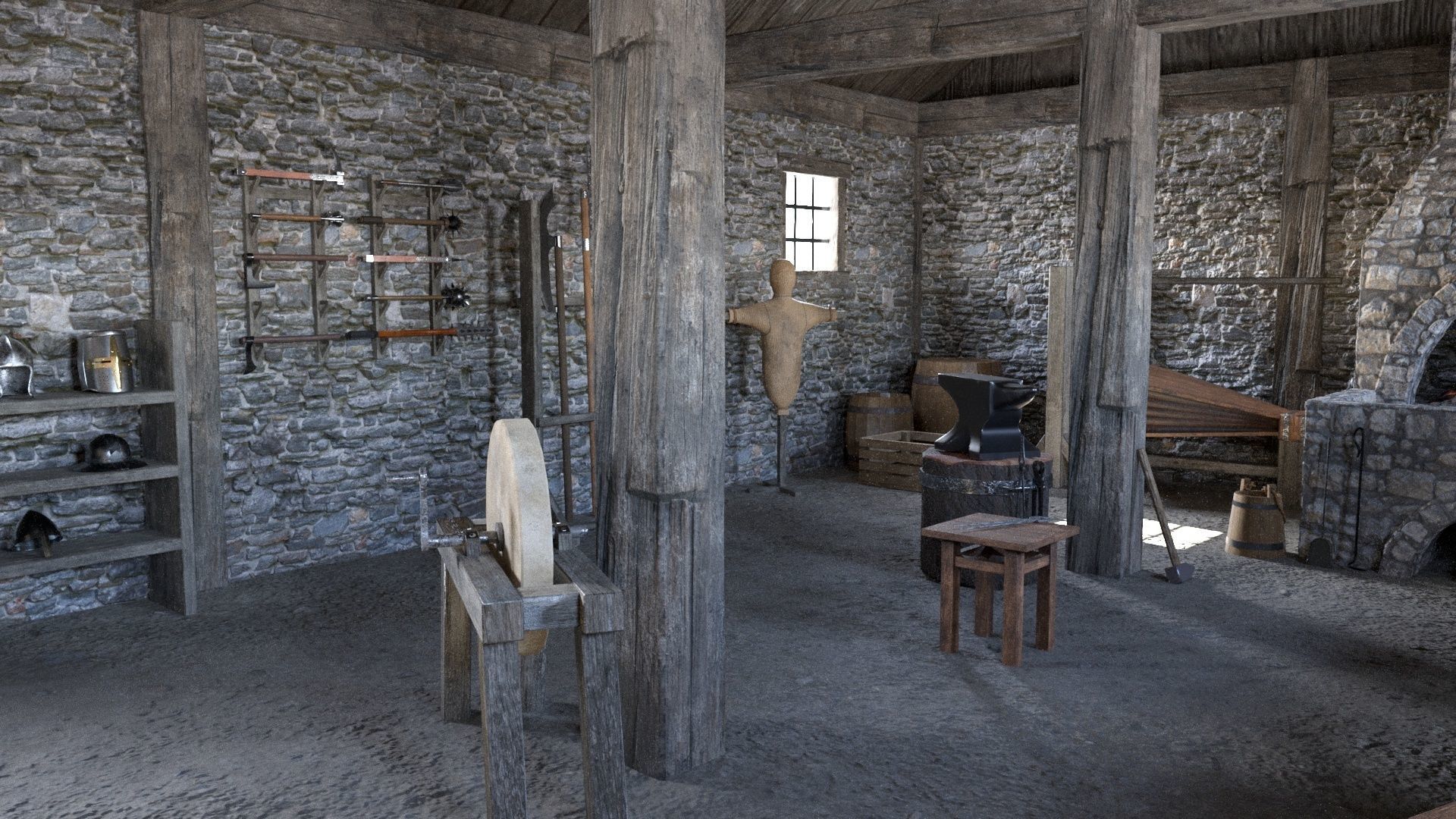 Medieval Armory and Smithy Building 3D model_13