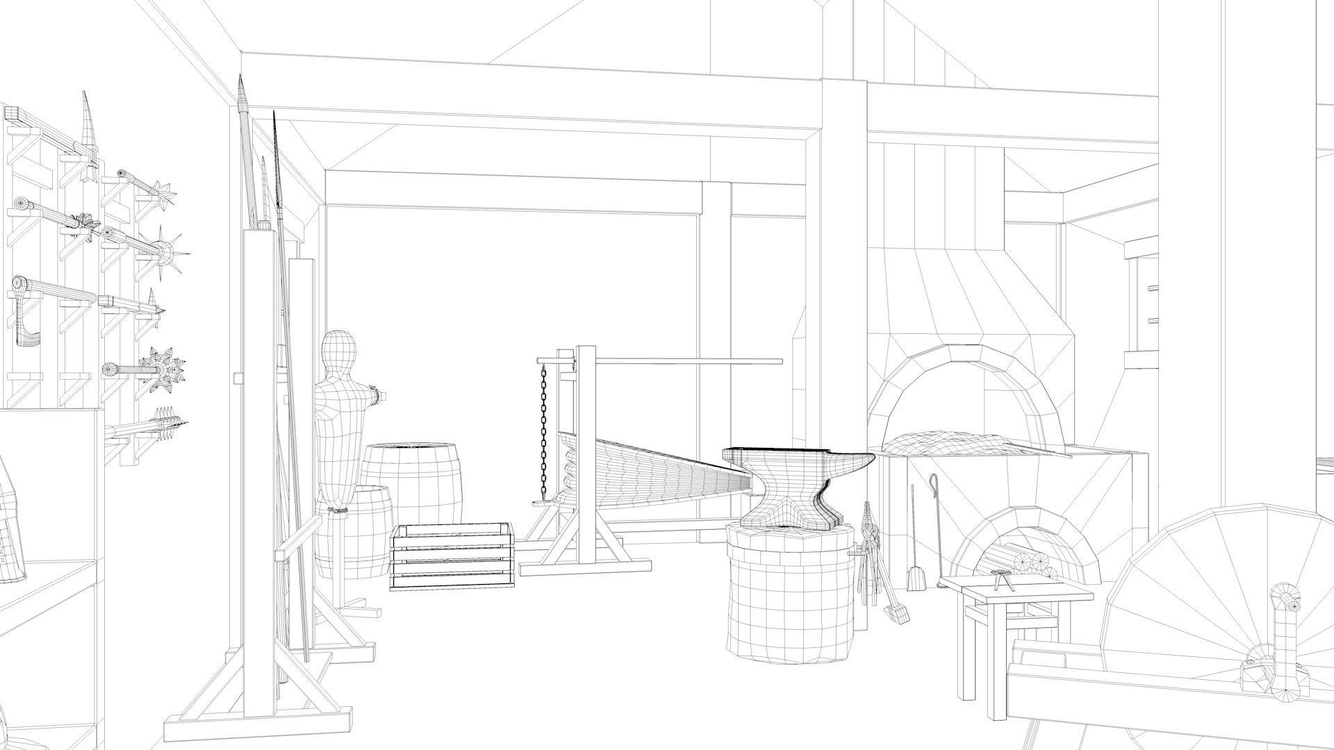 Medieval Armory and Smithy Building 3D model_2