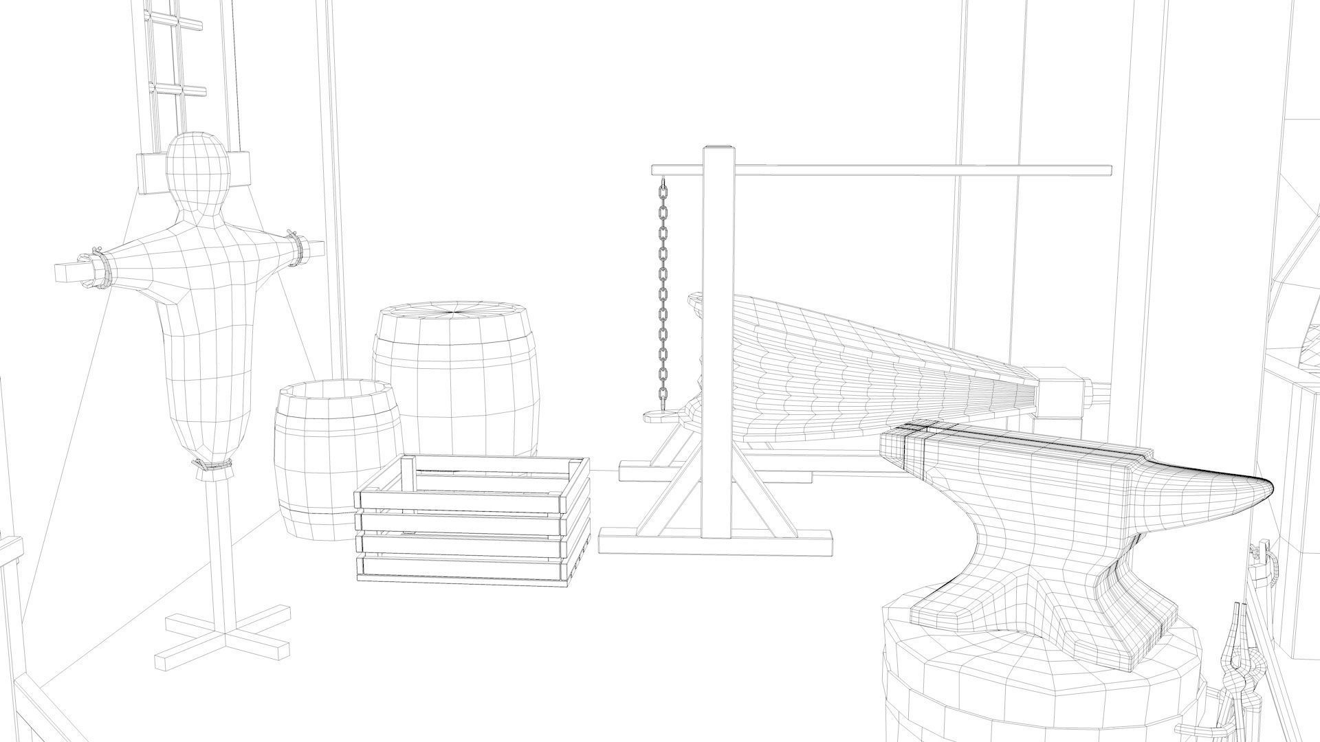 Medieval Armory and Smithy Building 3D model_16