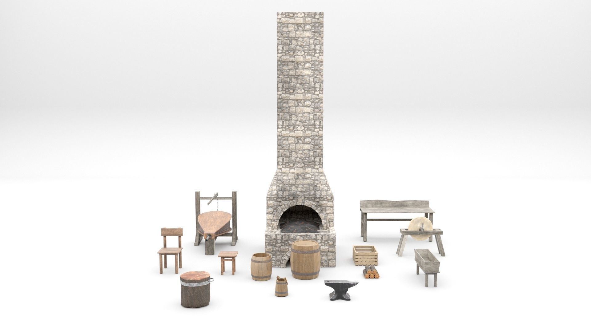 Medieval Armory and Smithy Building 3D model_41