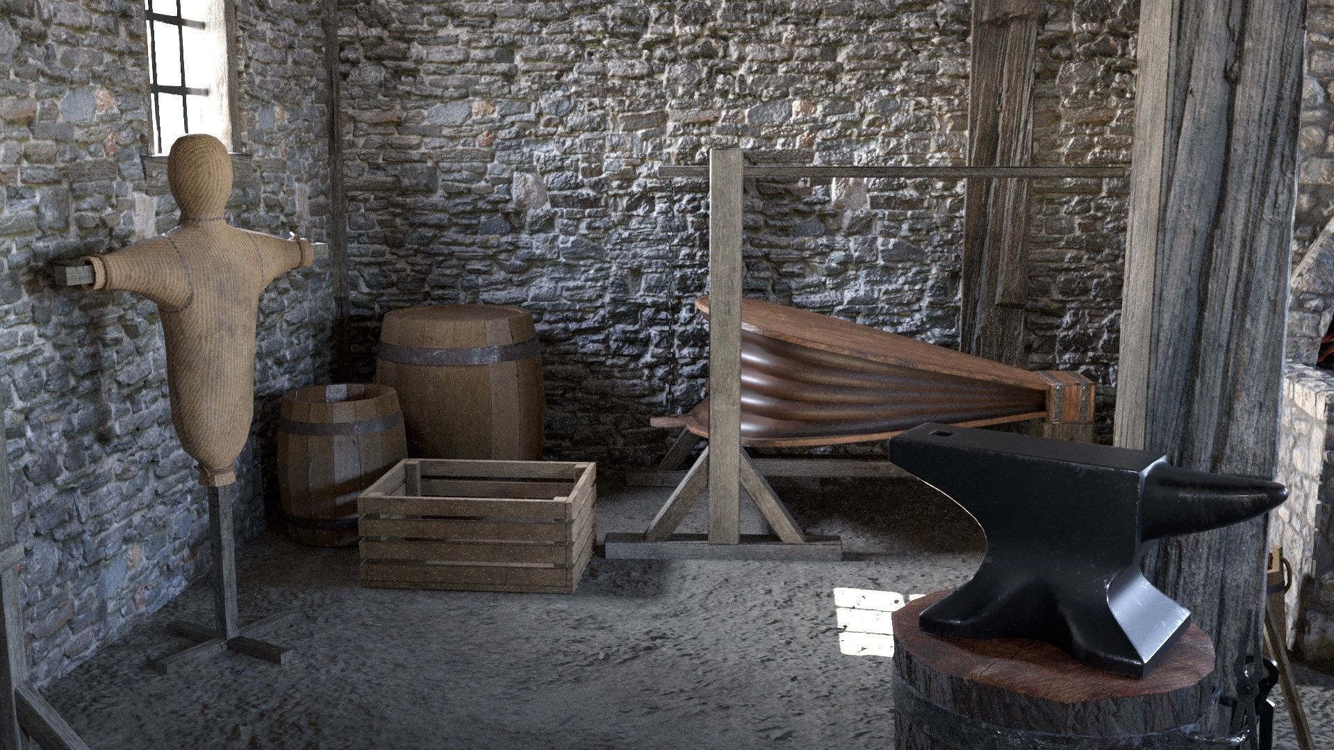 Medieval Armory and Smithy Building 3D model_15