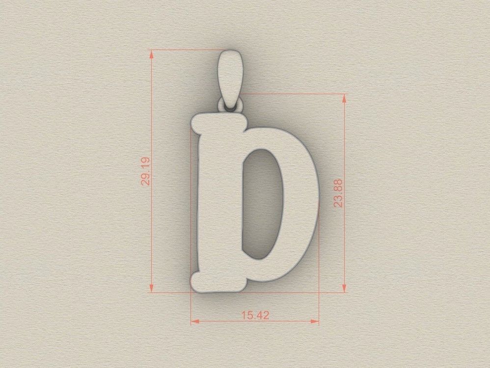 Model 981 D Bone Initial Letter Alphabet Pendant 3D print model_5