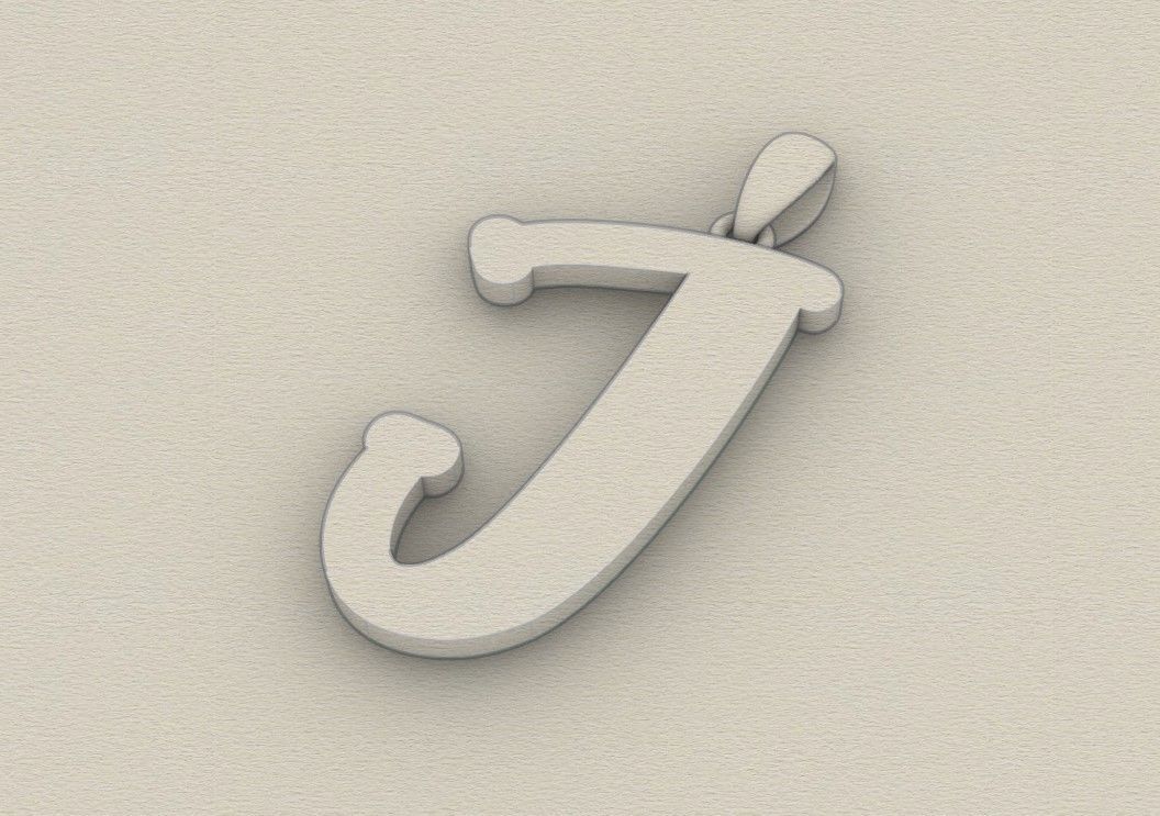 Model 987 J Bone Initial Letter Alphabet Pendant 3D print model_8