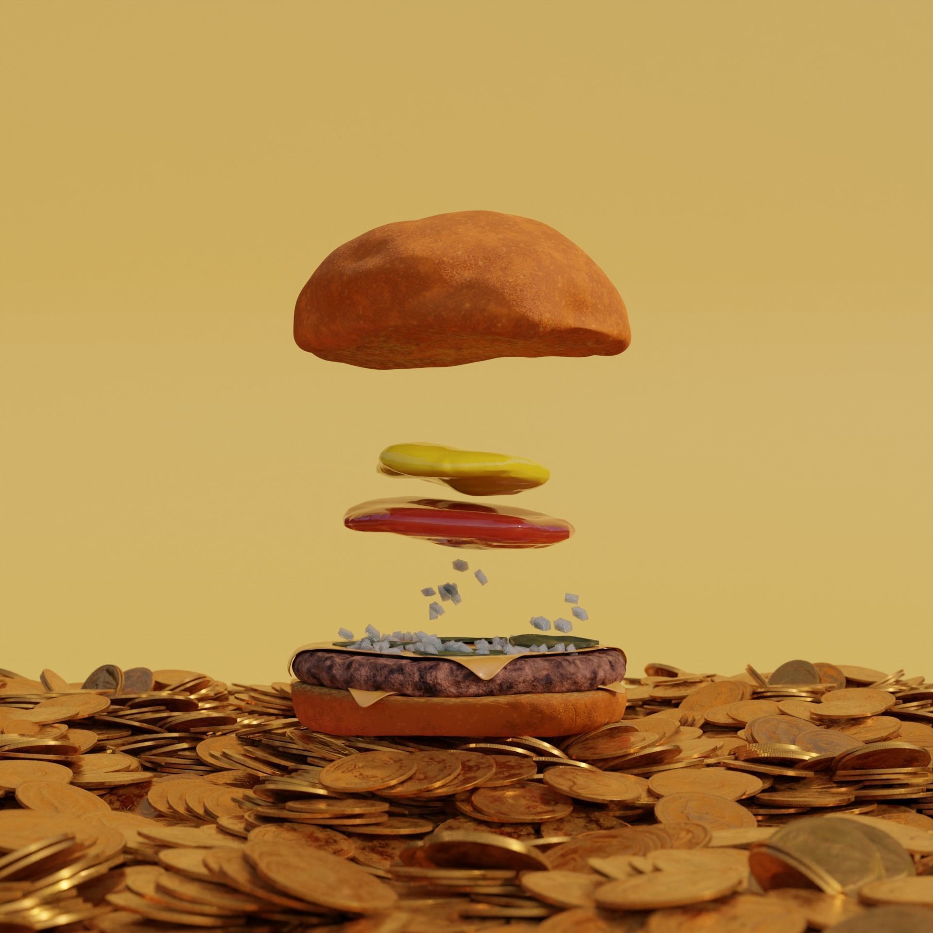 animated hamburger dropping  3D model_2