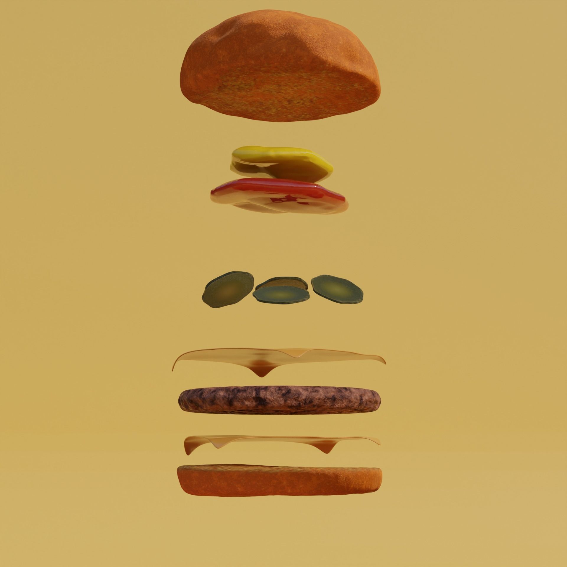 animated hamburger dropping  3D model_1