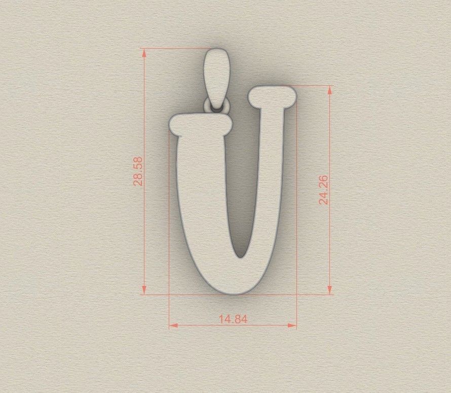 Model 997 U Bone Initial Letter Alphabet Pendant 3D print model_5