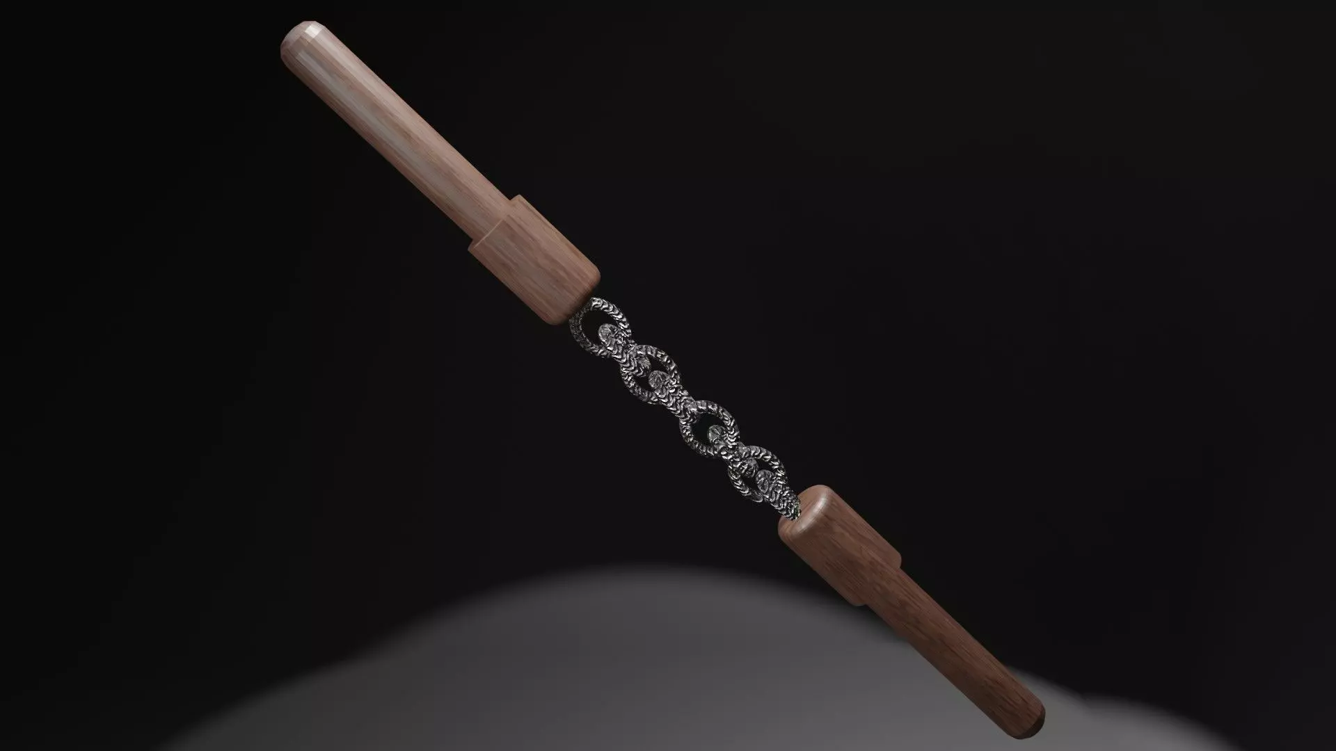 The nunchaku wooden sword Low-poly 3D model_0