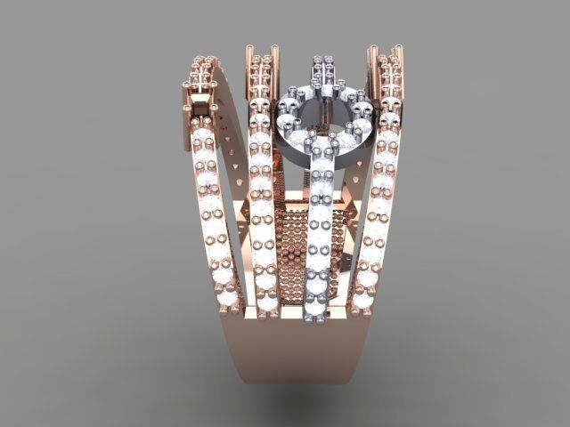 fashion-ring rose gold ring with diamonds 3D print model_6