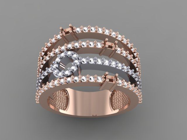 fashion-ring rose gold ring with diamonds 3D print model_3
