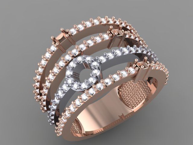 fashion-ring rose gold ring with diamonds 3D print model_2