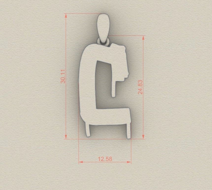 Model 1006 C Russelot Initial Letter Alphabet Pendant 3D print model_5