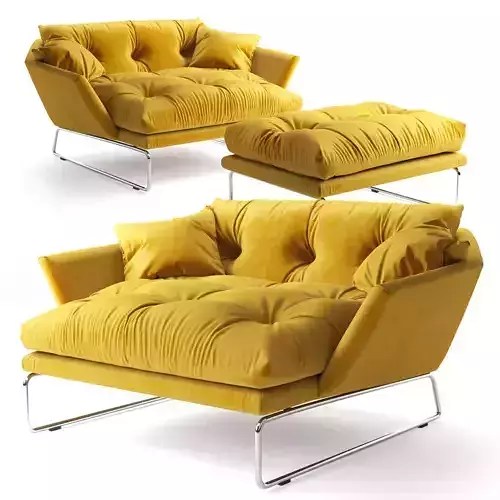 Armchair 3D velvet lounge chair and ottoman