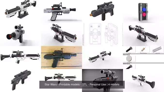 Star Wars Weapons - 4 Printable models - STL - Personal Use 3D Model Collection