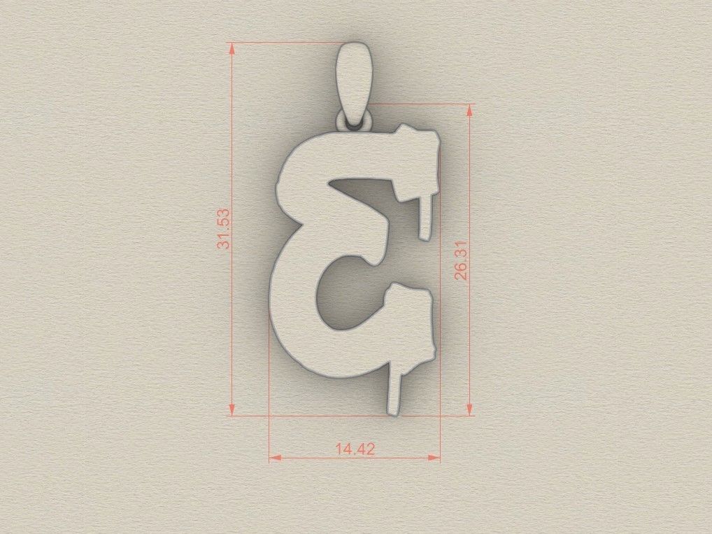 Model 1008 E Russelot Initial Letter Alphabet Pendant 3D print model_5