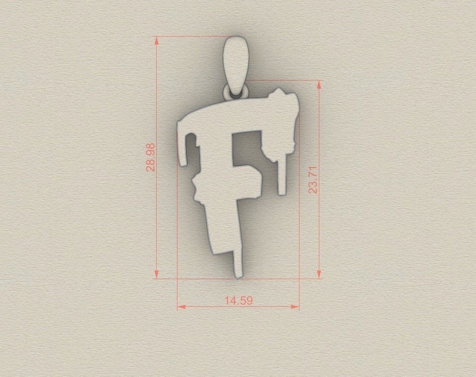 Model 1009 F Russelot Initial Letter Alphabet Pendant 3D print model_5