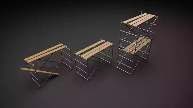 Low Poly Scaffoldings three wooden ladders