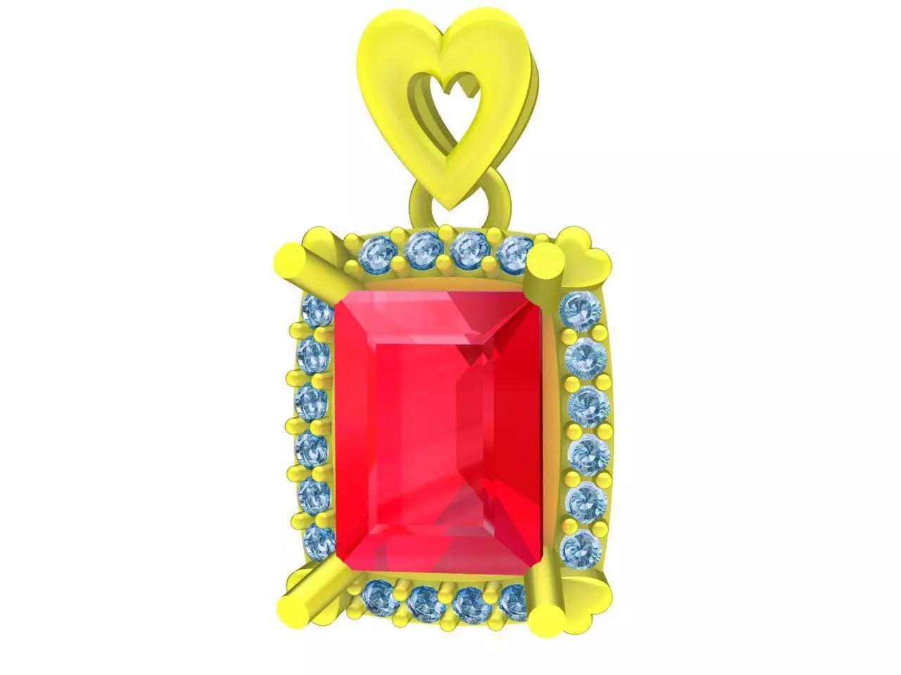 Luxury Rectangular Gemstone Pendant with Heart Bail 4703 3D print model