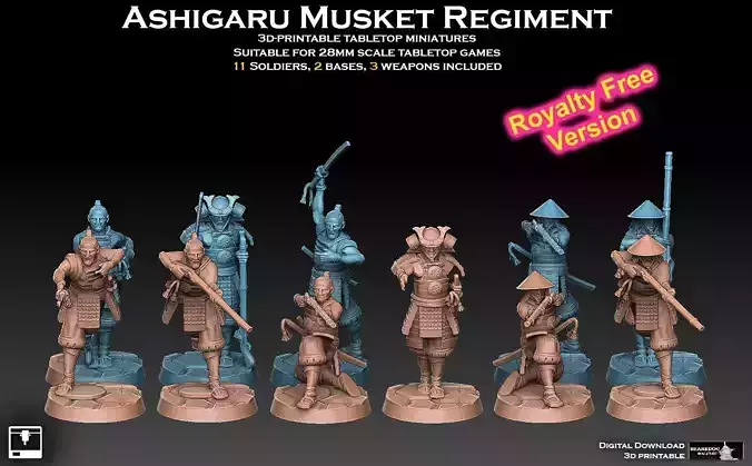 Ashigaru Musket Regiment ROYALTY FREE VERSION 3D print model