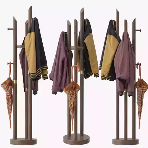 Solid Wood Room Coat Rack 3D model